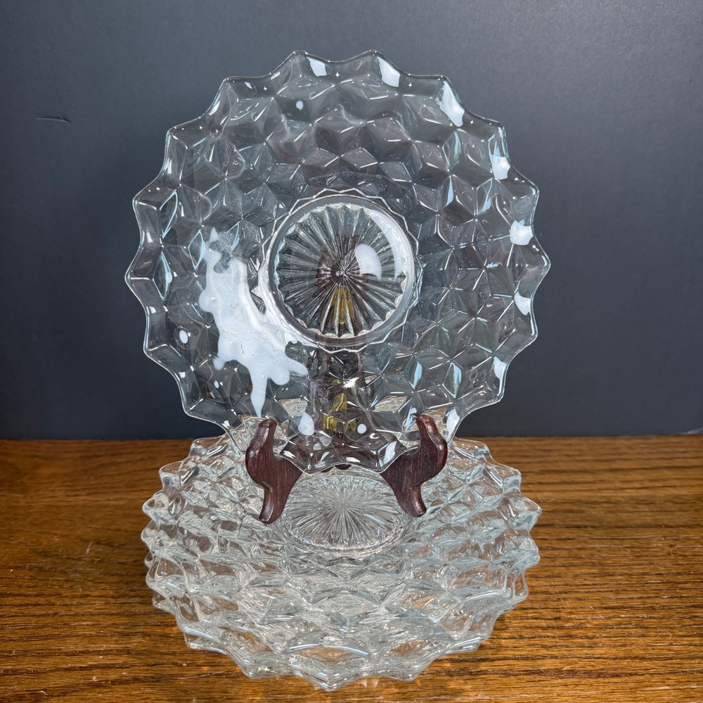 Fostoria American Clear Pressed Glass Plate 7.5" Vintage Mid Century Cube Set